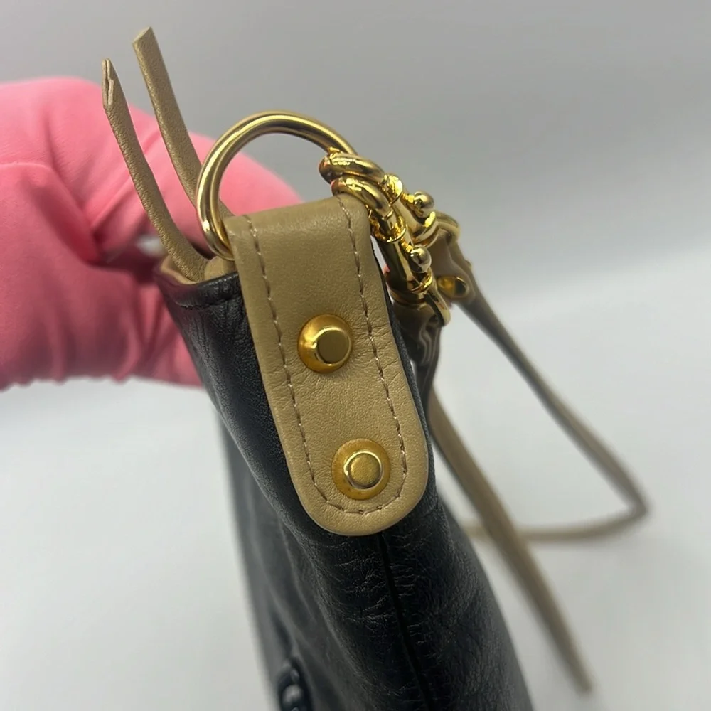 Kitamura Vintage Black/Tan/Gold Leather Crossbody